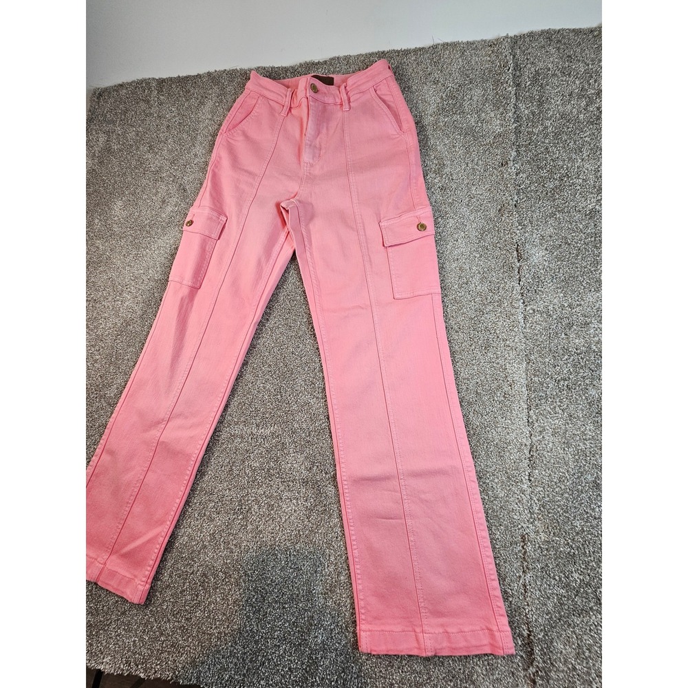 Judy Blue Pink Garment Dyed Cargo Straight Leg Jeans Womens 5/27 JB88837 C - Picture 4 of 15